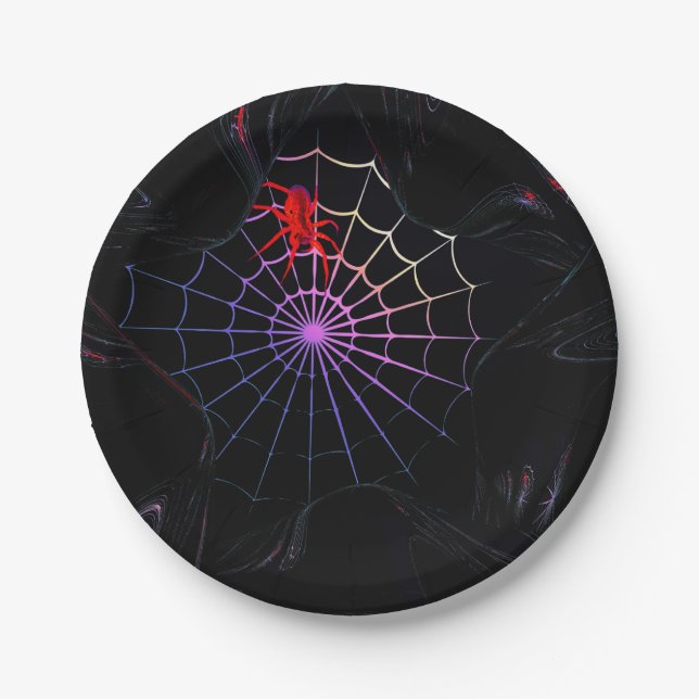 Red Spider In A Glowing Web Paper Plate (Front)