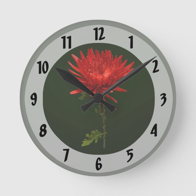 Red Spider Mum Round Clock (Front)