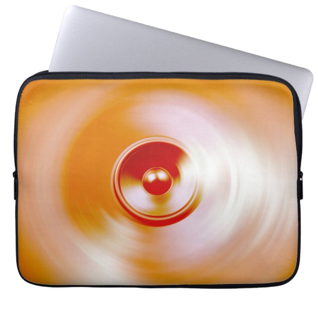 Red spinning music speaker laptop sleeve (Front)