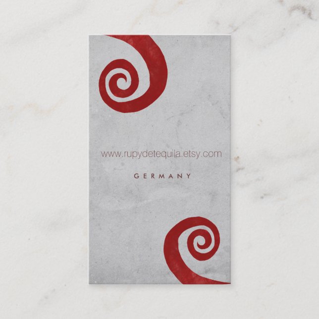 Red spiral distressed handmade business card (Front)