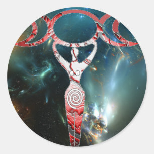 red spiral goddess classic round sticker
