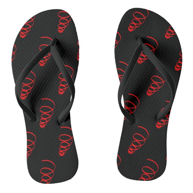 Red Spiral World Shapes Pattern Flip Flops (Footbed)