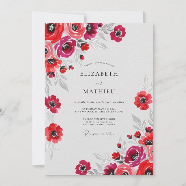 Red Spirited Watercolor Wedding Invitation (Front)