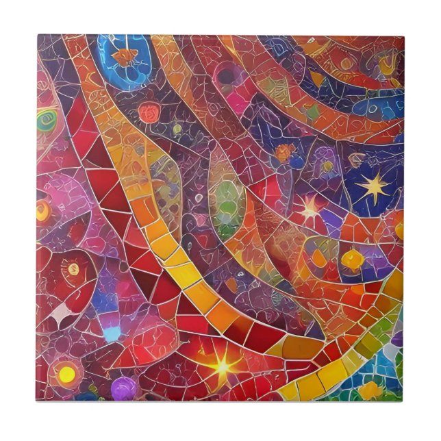 Red Spiritual Abstract Flow Mosaic Tile (Front)