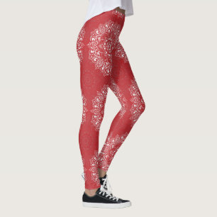 Red spiritual Indian mandala pattern Leggings