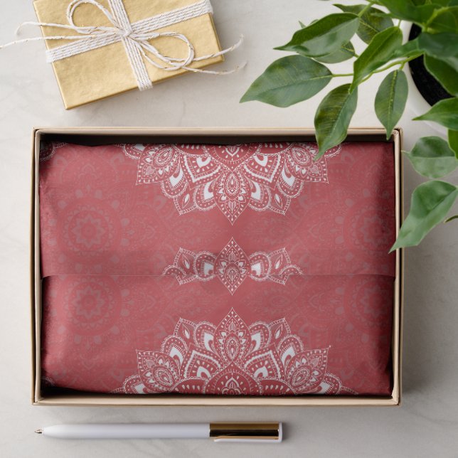 Red spiritual Indian mandala pattern Tissue Paper (Gift)