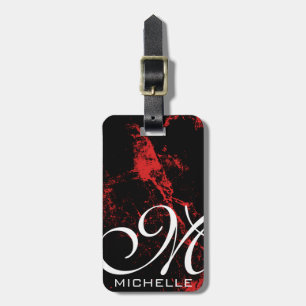 Red Splatter Script Monogrammed Luggage Tag