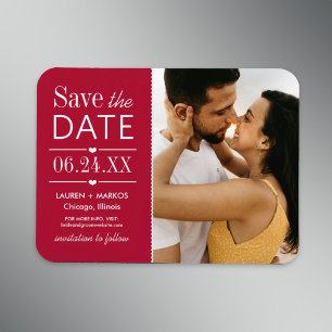 Red Split Panel Photo Save the Date Magnet