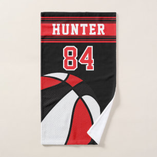 Red Sport 🏀 Basketball DIY Text Hand Towel