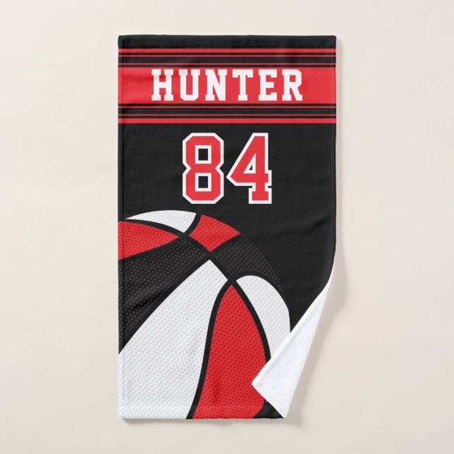 Red Sport 🏀 Basketball | DIY Text Hand Towel (Hand Towel)