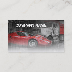 red sport car and red truck business card