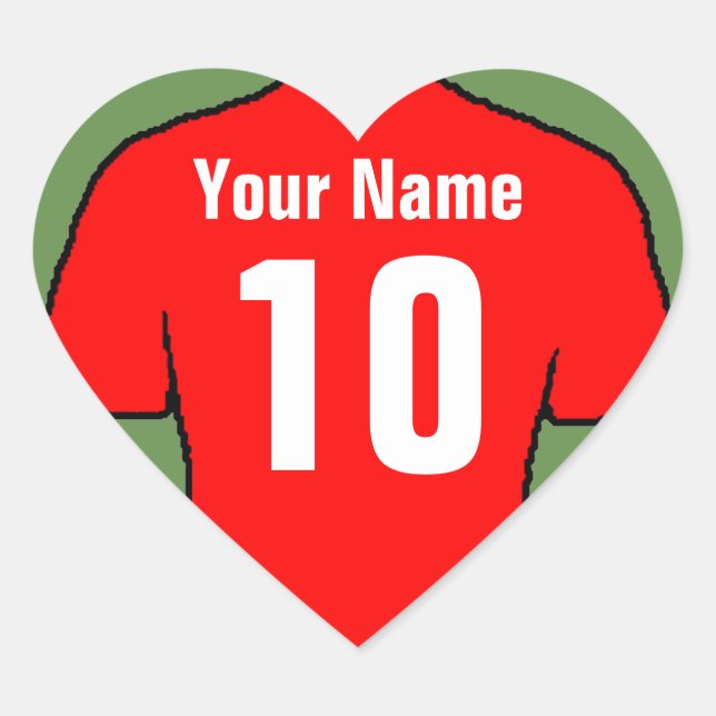 Red Sport Shirt - Choose Name and Number Heart Sticker (Front)