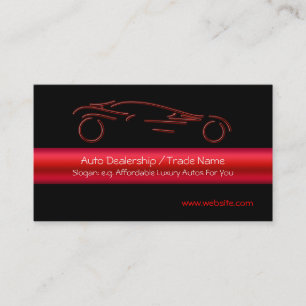 Red Sports Auto on black, red metallic-look stripe Business Card