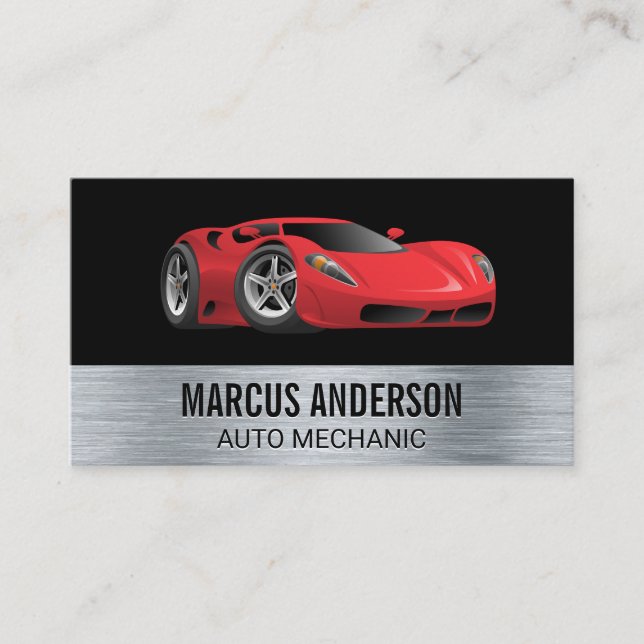 Red Sports Car | Auto Services | Metal Business Card (Front)