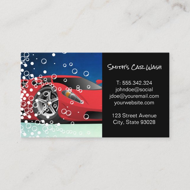 Red Sports Car | Auto Wash Bubbles Business Card (Front)