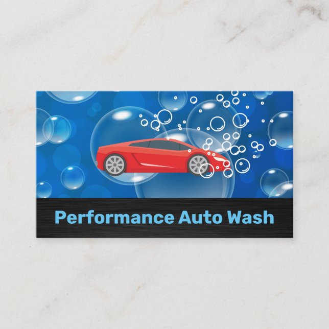 Red Sports Car Auto Wash | Soap Bubbles Business Card (Front)