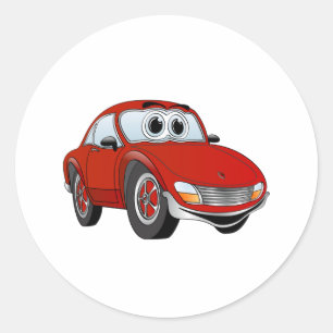 Red Sports Car Cartoon Classic Round Sticker