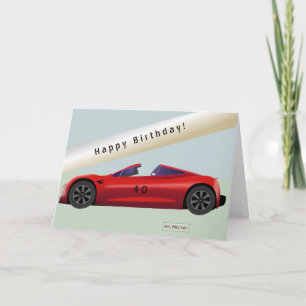 Red Sports car convertible drawing + age # on car Card