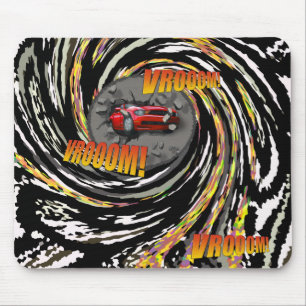 Red Sports Car Crashing through Wall Mouse Mat