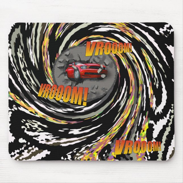 Red Sports Car Crashing through Wall Mouse Mat (Front)