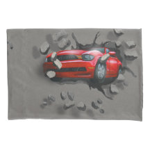 Red Sports Car Crashing Through Wall