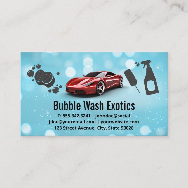 Red Sports Car Exotics | Car Wash Tools Business Card (Front)