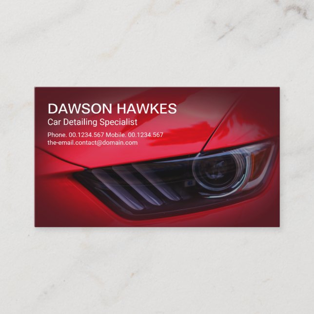 Red Sports Car Headlights Auto Detailing Business Card (Front)