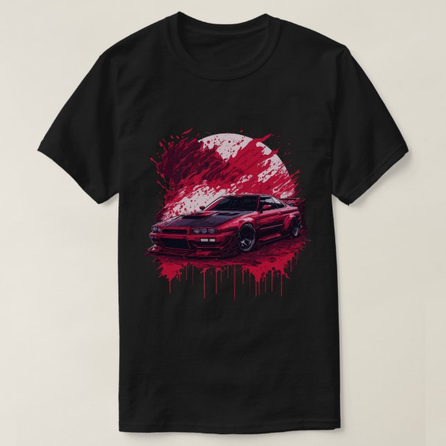 Red Sports Car on Bloody Moon Skyline Supra Evo T-Shirt (Design Front)