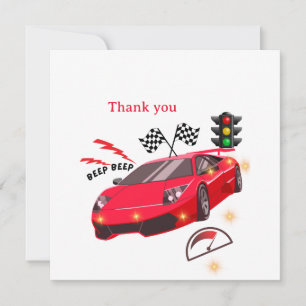 Red Sports Car Racing Theme Party Invite thank you