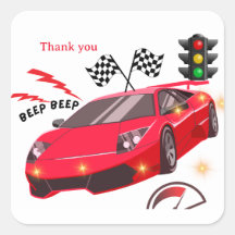 Red Sports Car Racing Theme Party Invite thank you