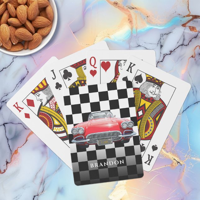 Red Sport's Car, White Name, B/W Chequered Playing Cards (Creator Uploaded)