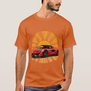 Red Sports Car with Sunburst Background T-Shirt