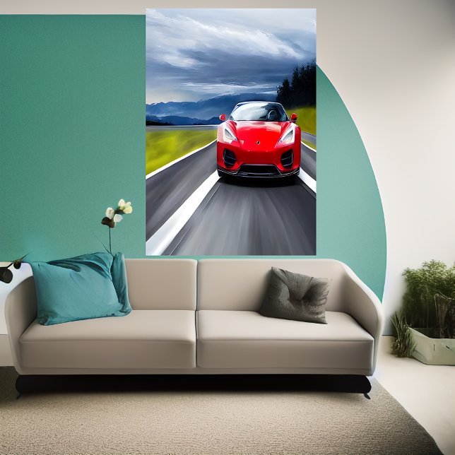 Red sports cars on the road | AI Art Poster (Creator Uploaded)