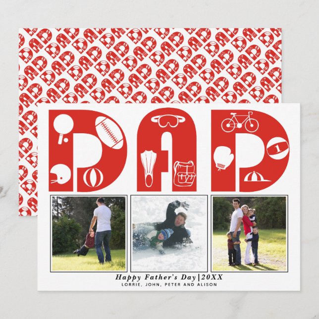 Red sports Dad Father's Day photo card (Front/Back)