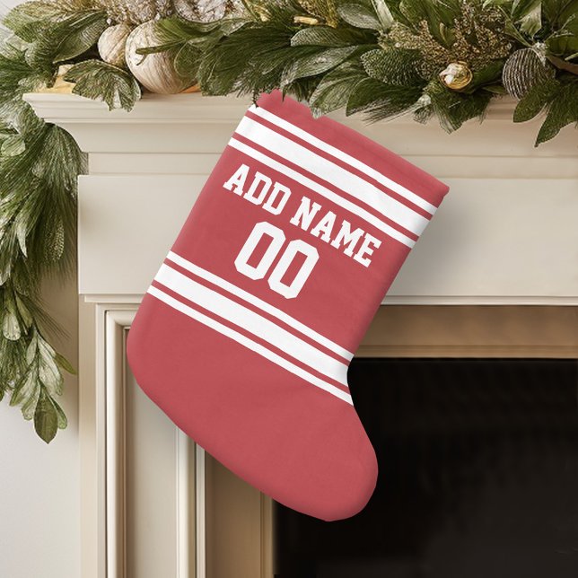 Red Sports Jersey with Your Name and Number Large Christmas Stocking (Personalized Christmas Stocking)