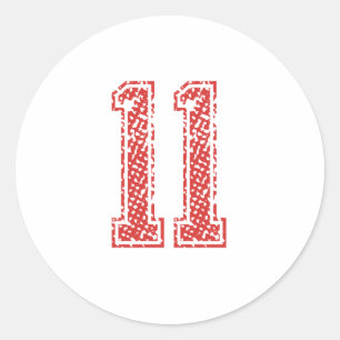 Red Sports Jerzee Number 11 Classic Round Sticker