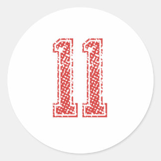 Red Sports Jerzee Number 11 Classic Round Sticker