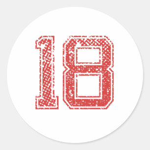 Red Sports Jerzee Number 18 Classic Round Sticker