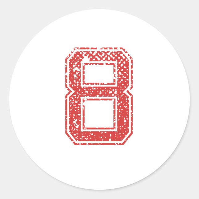Red Sports Jerzee Number 8 Classic Round Sticker (Front)