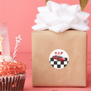 Red Sports Racing Car VIP Birthday Party  Classic Round Sticker