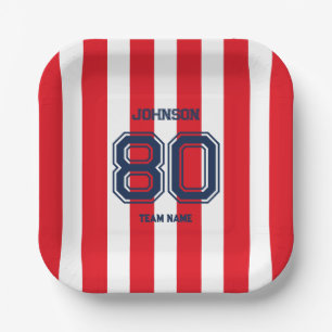 Red Sports Team Custom Name Number Team Gameday Paper Plate