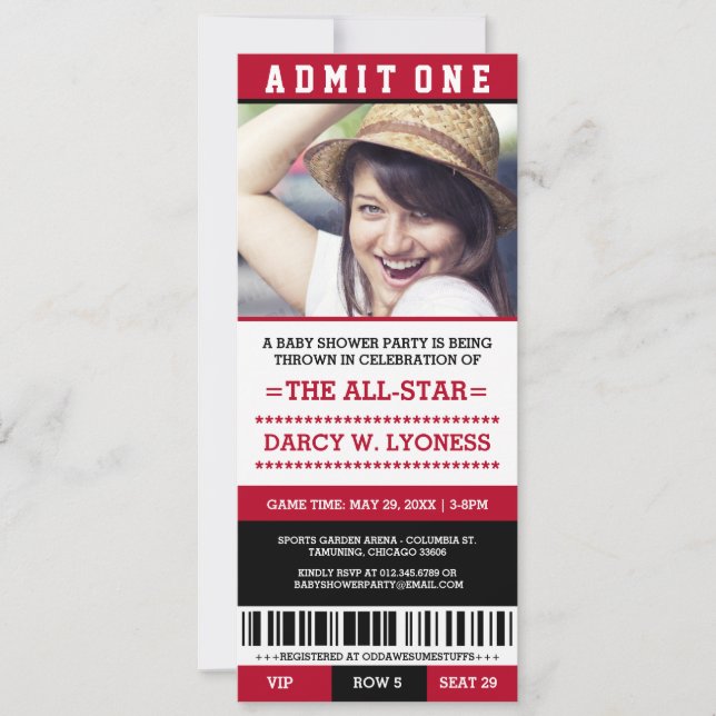 Red Sports Ticket Baby Shower Party Invites (Front)