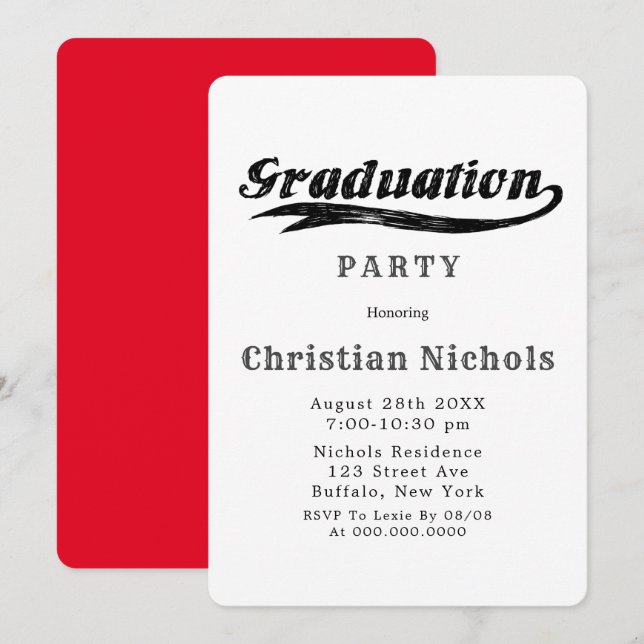 Red Sports Typography Graduation Party  Invitation (Front/Back)