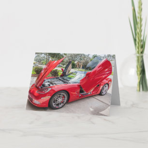 RED SPORTSCAR FLAMBOYANT BIRTHDAY CARDS