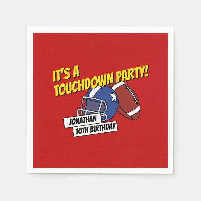 Red Sporty Football Celebration Kids Birthday Napkin (Front)