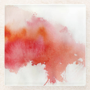 Red spot, watercolor abstract hand painted glass coaster