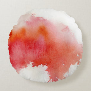 Red spot, watercolor abstract hand painted round cushion
