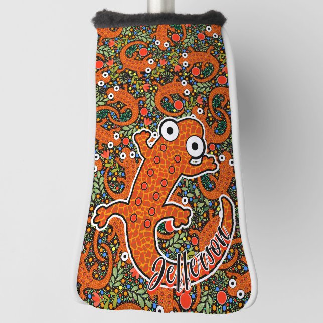 Red Spotted Newt on Black Personalised Tail Golf Head Cover (Rotate 90)