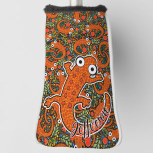 Red Spotted Newt on Black Personalized Tail Golf Head Cover