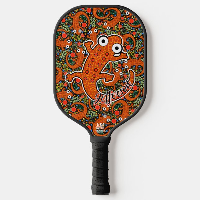 Red Spotted Newt on the Forest Floor Black Pickleball Paddle (Front)